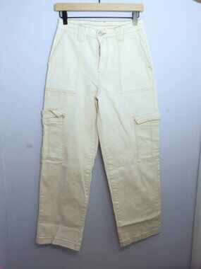 Madden NYC Cargo Pants Cream High Rise Elastic Waist Wide Leg Sz Medium Juniors